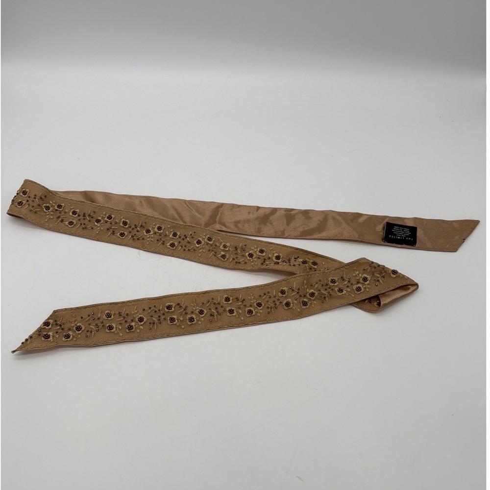 The Limited Silk Embroidered Beaded Sash Belt Champagne Gold Floral